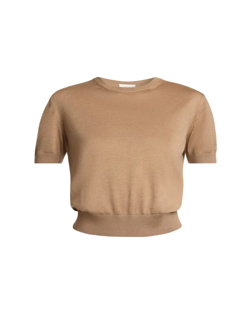 Saint Laurent Wool-Cashmere Short-Sleeve Top