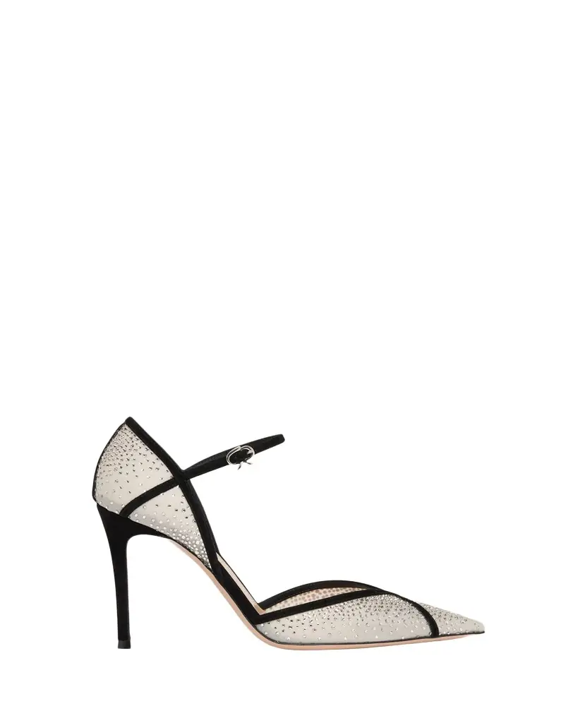 Gianvito Rossi 95mm Suede-Trimmed Crystal-Embellished Mesh Pumps