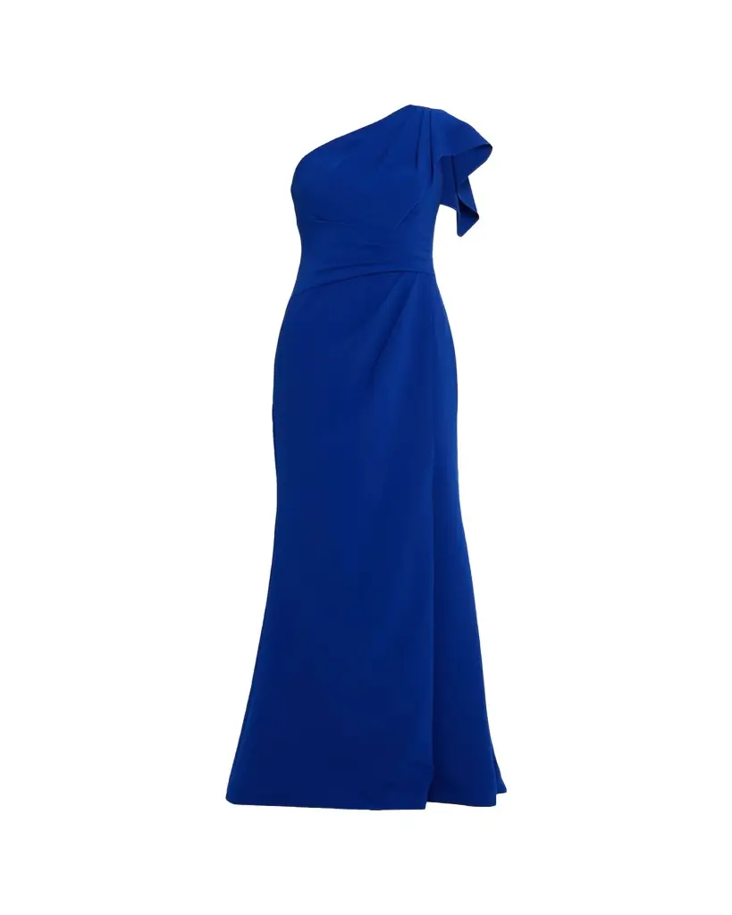 Rickie Freeman for Teri Jon Pleated One-Shoulder Stretch Crepe Gown