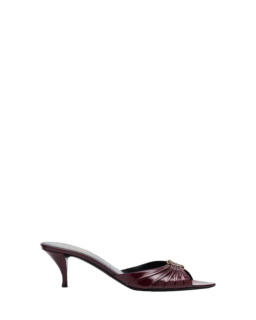 Saint Laurent 60mm Babylone YSL Ruched Leather Mule Sandals
