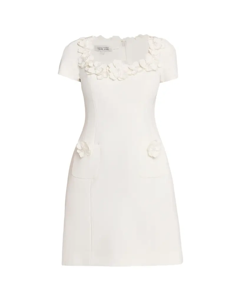 Rickie Freeman for Teri Jon Floral Applique Crepe Mini Dress