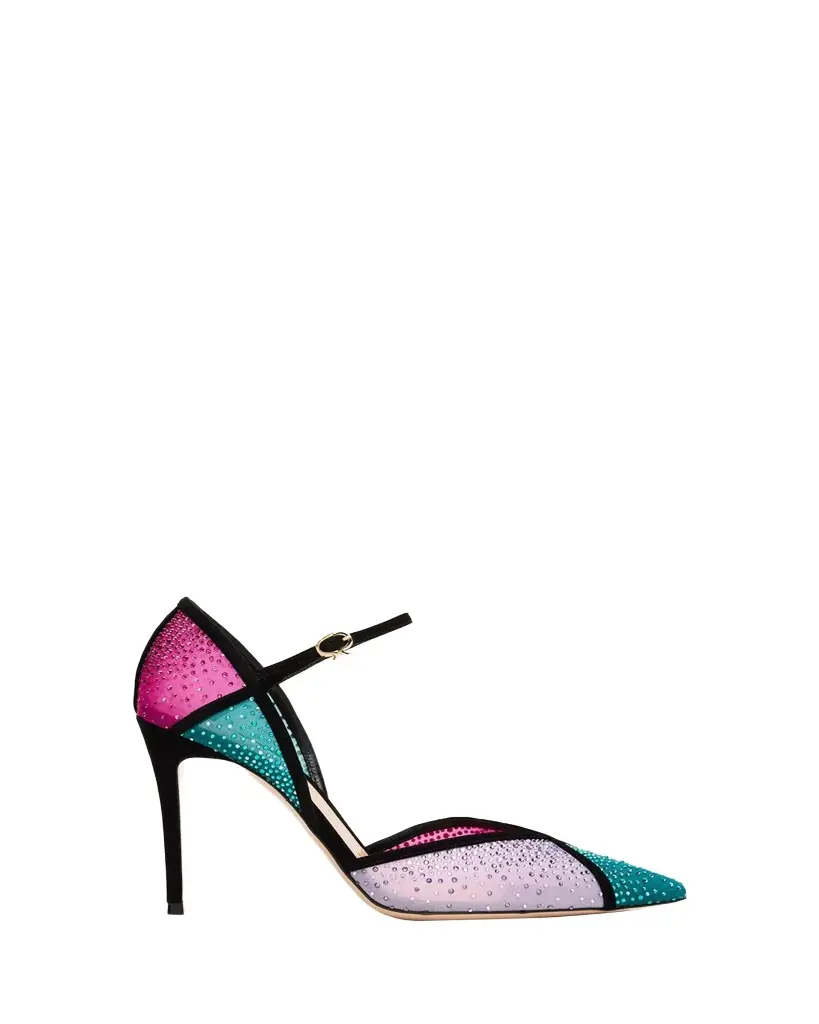 Gianvito Rossi 95mm Suede-Trimmed Crystal-Embellished Mesh Pumps