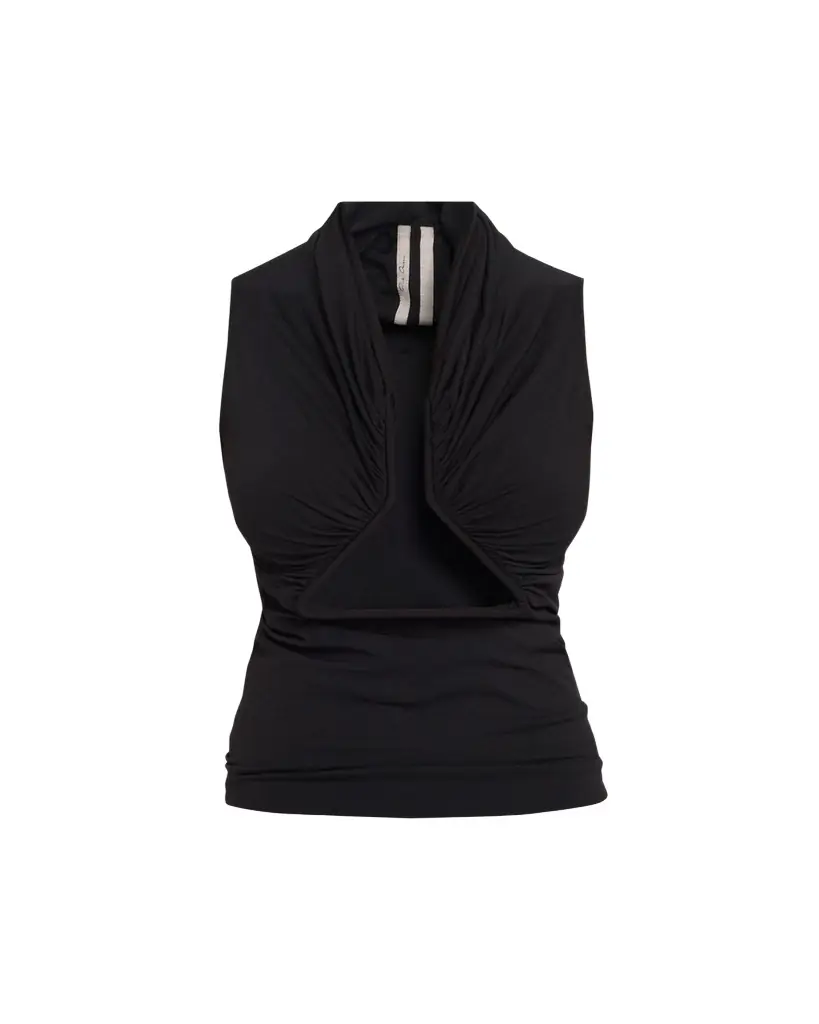 Rick Owens Sleeveless Ruched Jersey Cutout Tank Top