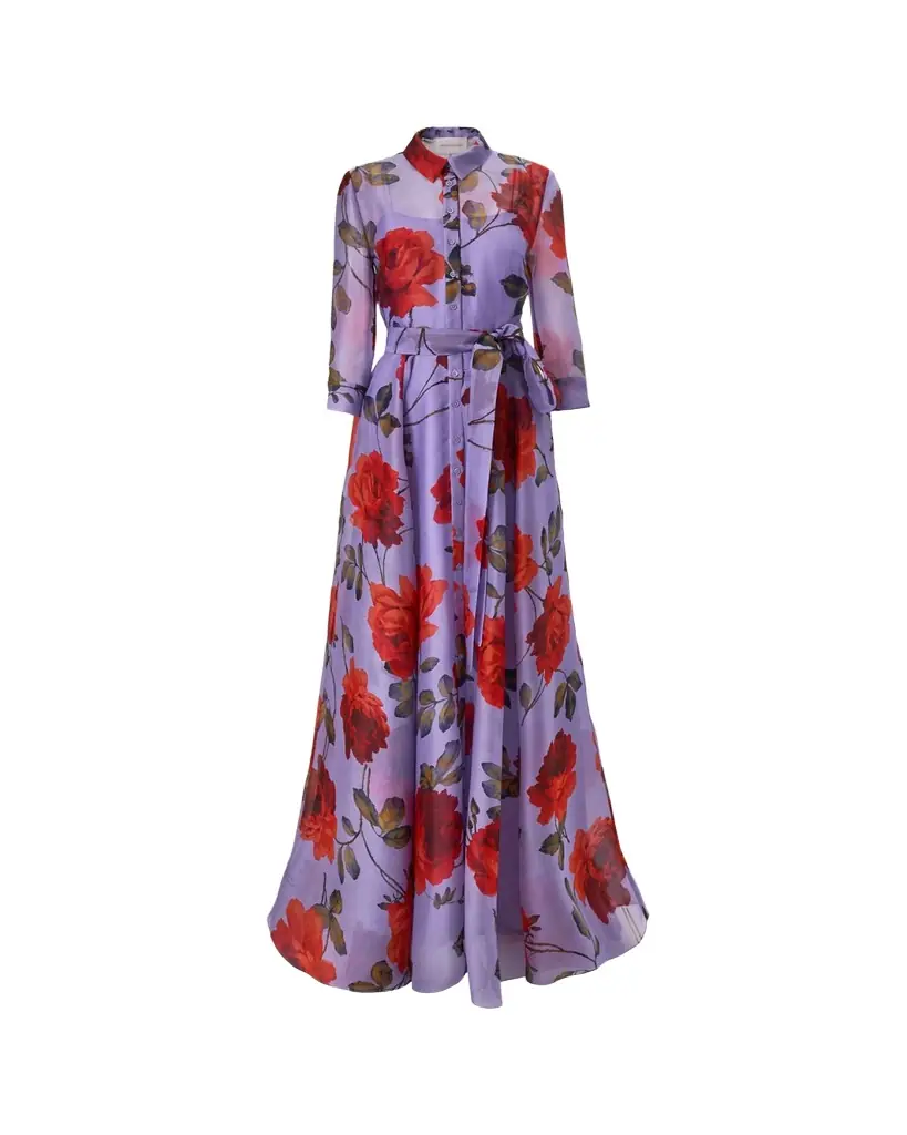 Carolina Herrera Rose Silk Organza Long-Sleeve Trench Gown
