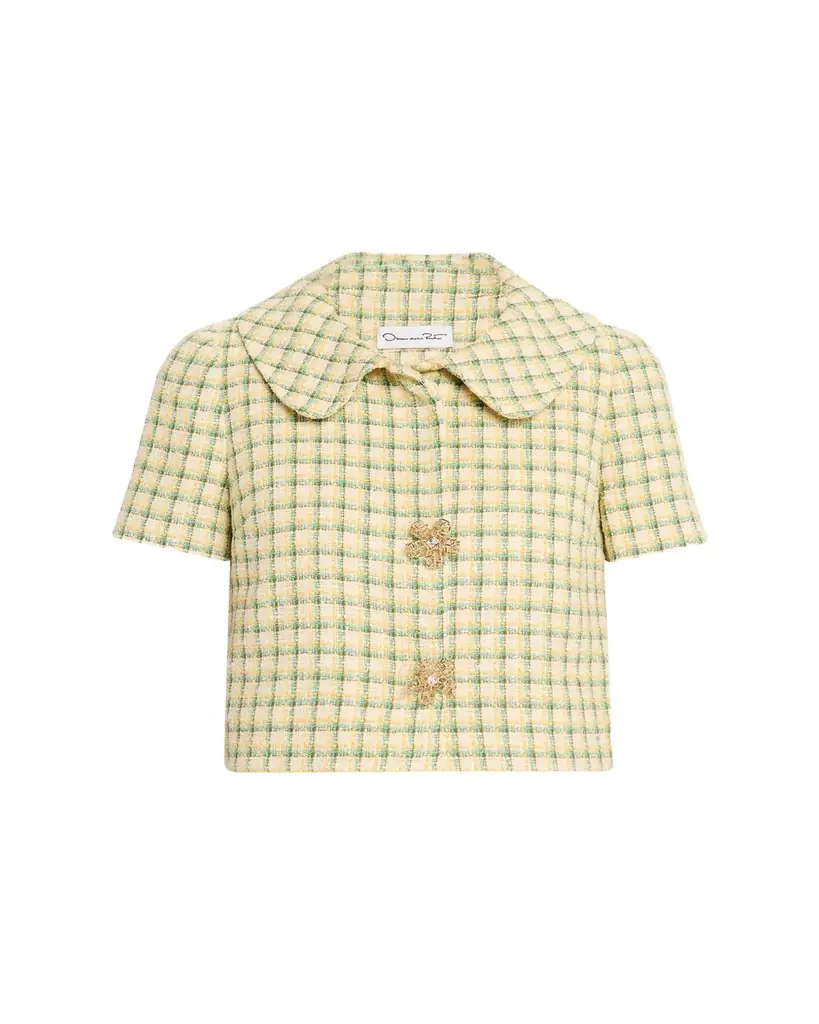 Oscar de la Renta Short-Sleeve Check Tweed Jacket - Women's Clothing