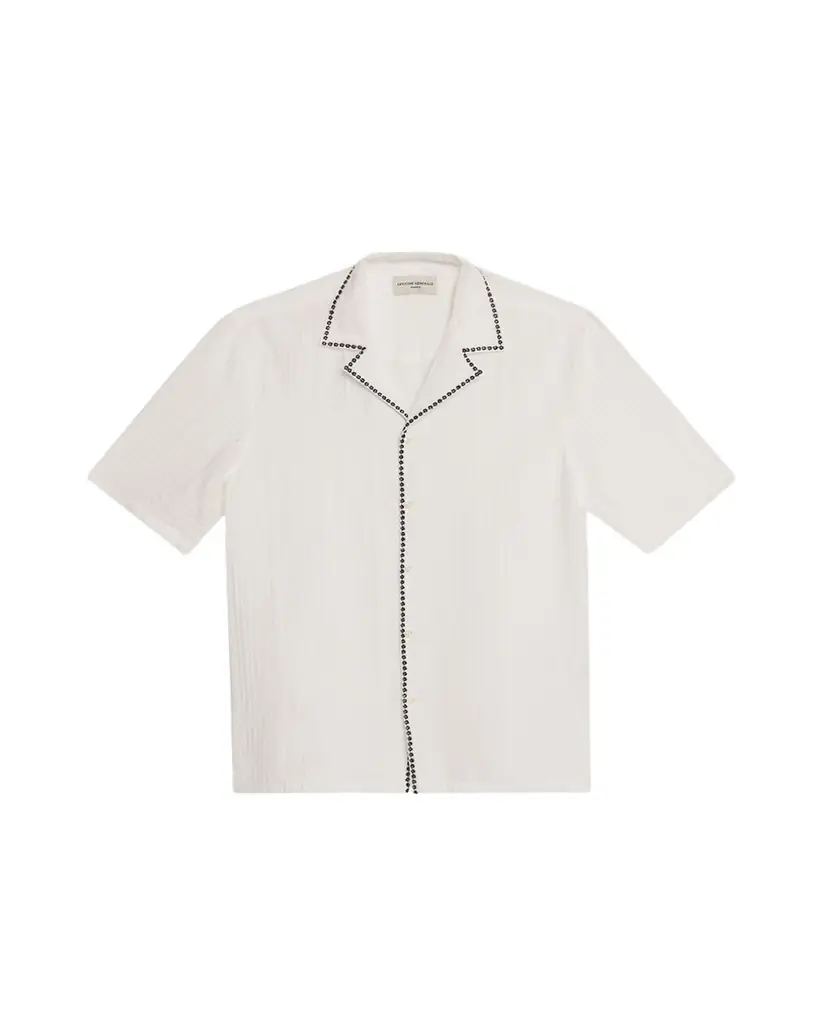 Officine Generale Men's Eren Textured Viscose Short-Sleeve Camp Shirt