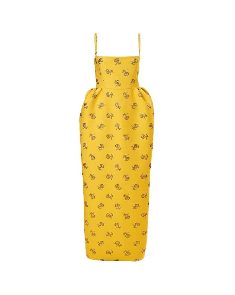 Carolina Herrera Metallic Floral Jacquard Sleeveless Bell Gown