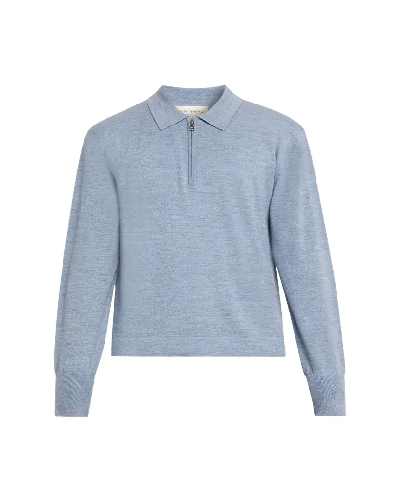 Officine Generale Men's Bene Merino Wool Quarter-Zip Polo Sweater
