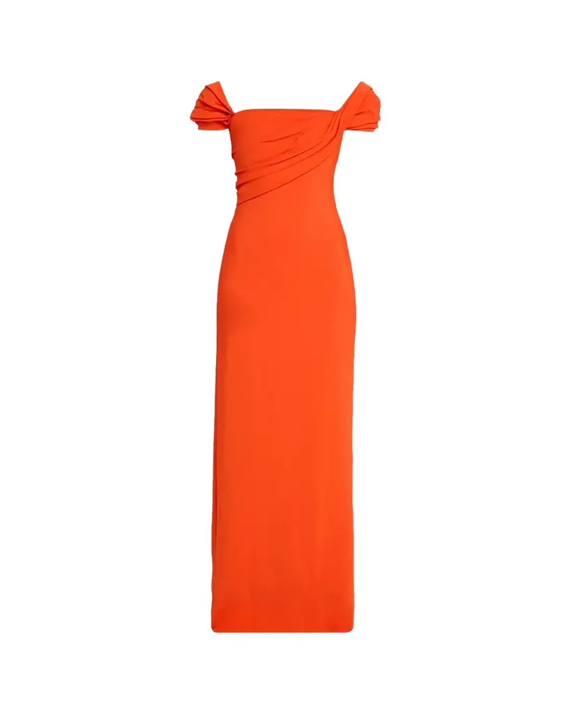 Oscar de la Renta Cap-Sleeve Draped Cady Column Gown