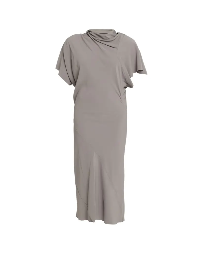 Rick Owens Cowl-Neck Short-Sleeve Silk Midi Dress - Women's Clothing