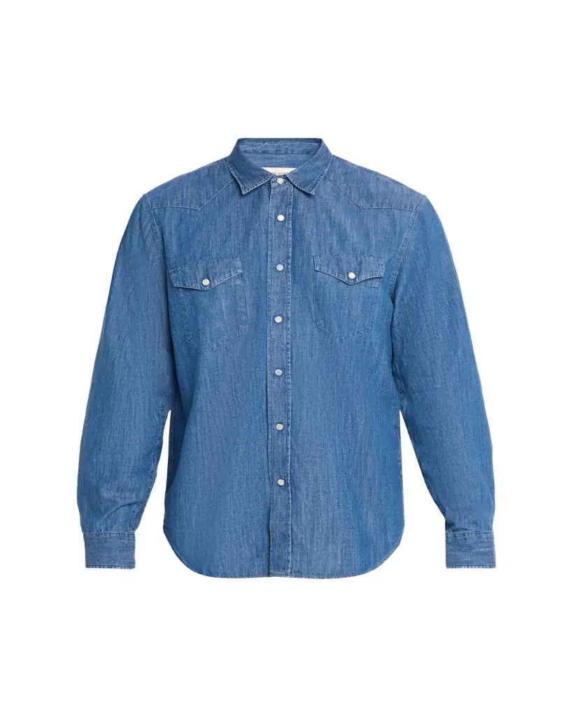Officine Generale Men's Maverick Snap-Front Chambray Western Shirt