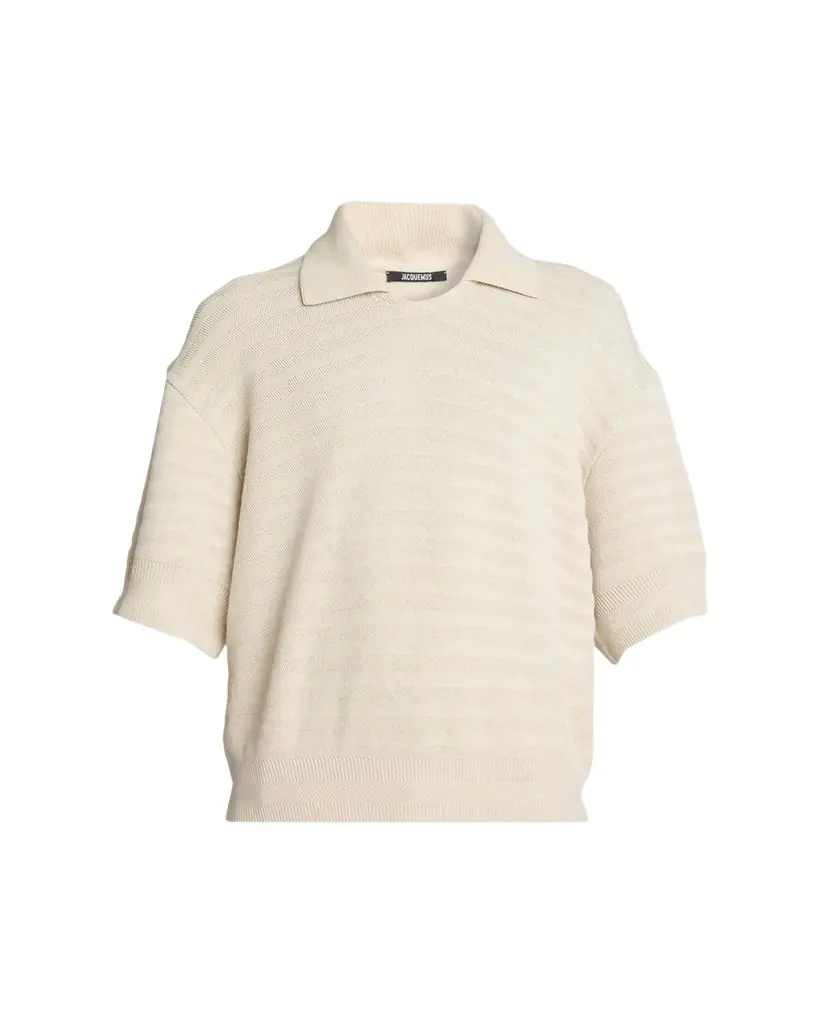 Jacquemus Men's Cotton and Silk Herringbone Knit Polo Sweater