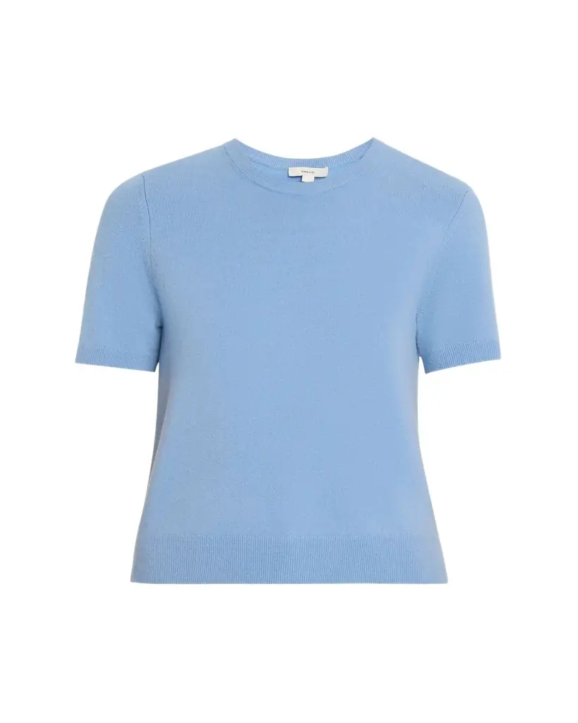 Vince Cashmere-Blend Short-Sleeve Crewneck Sweater