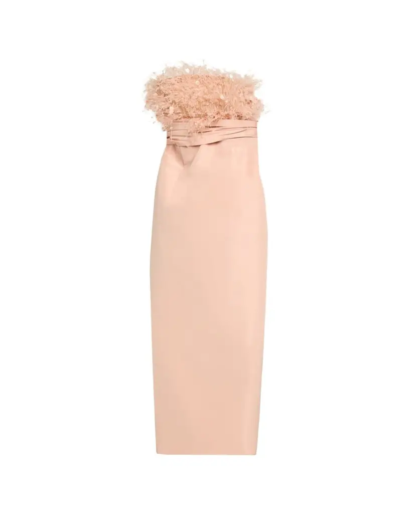 Oscar de la Renta Strapless Dramatic Point D'esprit Silk Column Gown