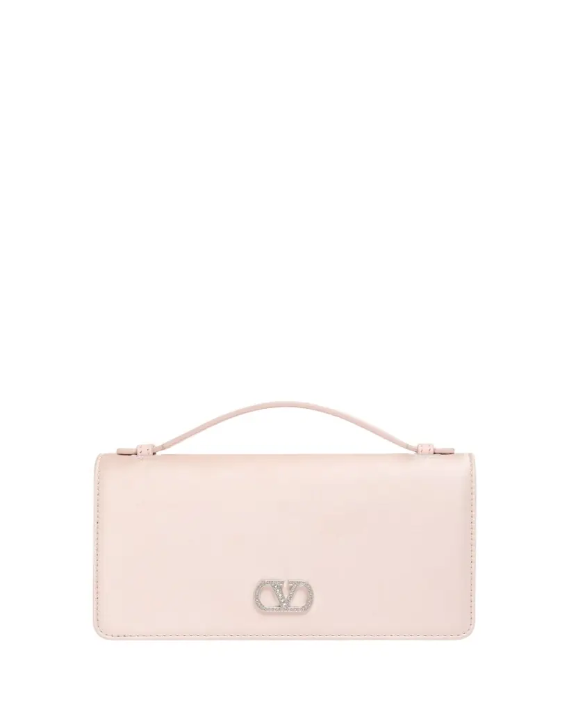 Valentino Garavani Crystal VLogo Satin Top-Handle Bag