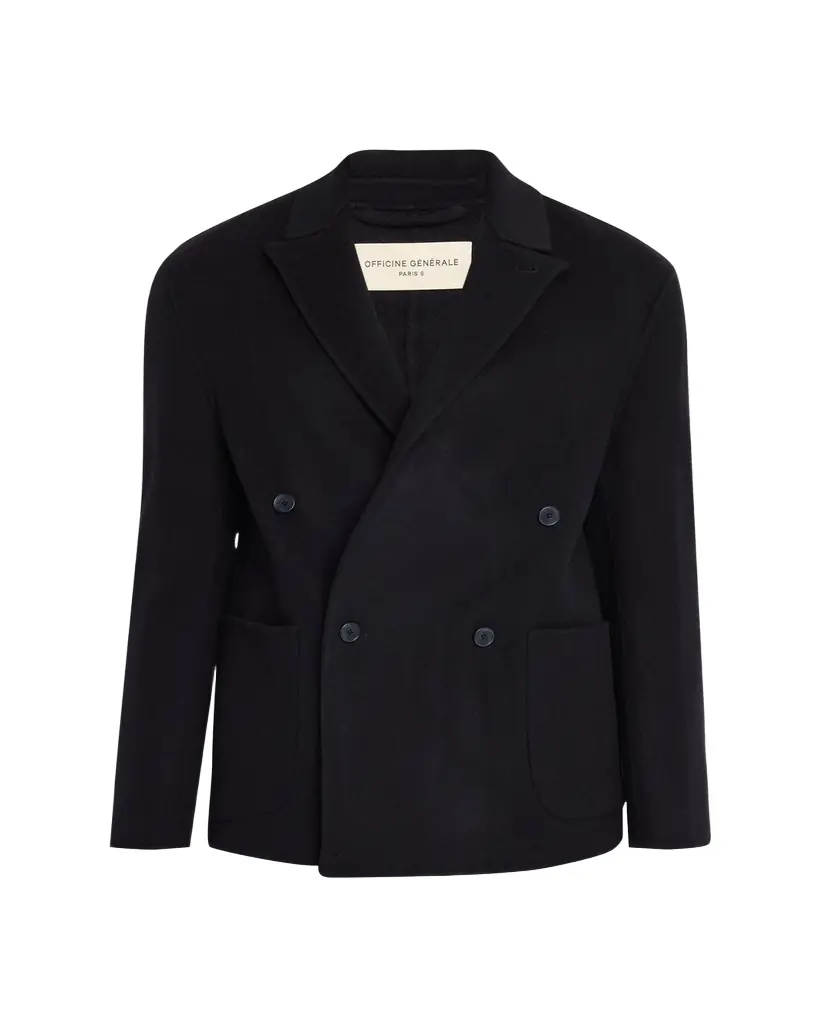 Officine Generale Men's Dark Navy Double-Breasted Wool Maxwell Sport Jacket