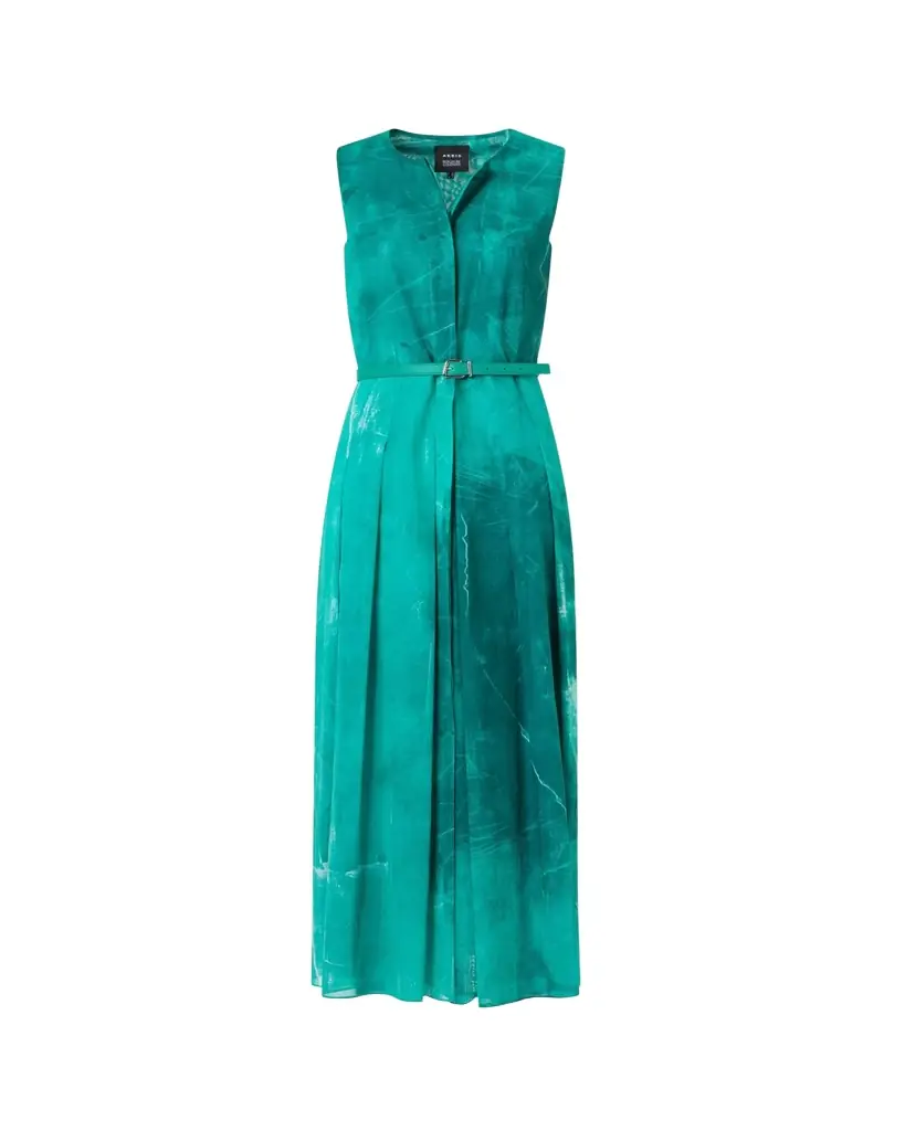Akris Sleeveless Cotton Voile Belted Midi Dress