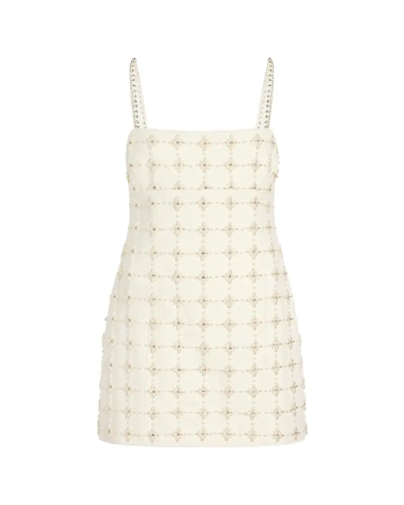Cinq a Sept Iris Pearl Crystal Satin Mini Dress