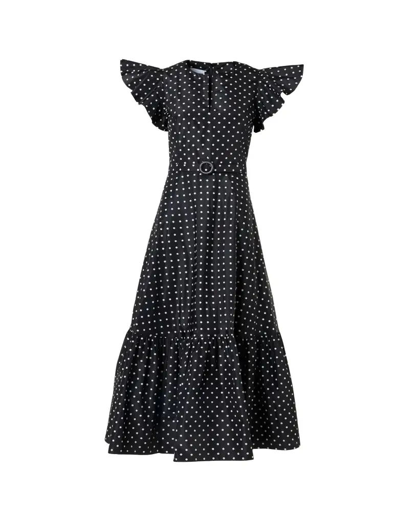 Akris punto Belted Polka Dot Flutter-Sleeve Dress