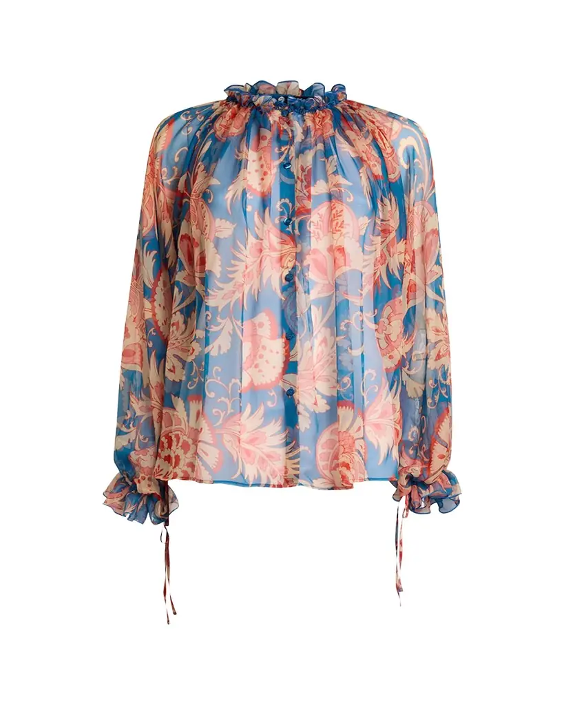 Etro Ruffled Button-Front Silk Blouse