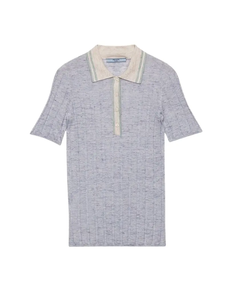 Prada Cashmere-Silk Rib Polo Shirt