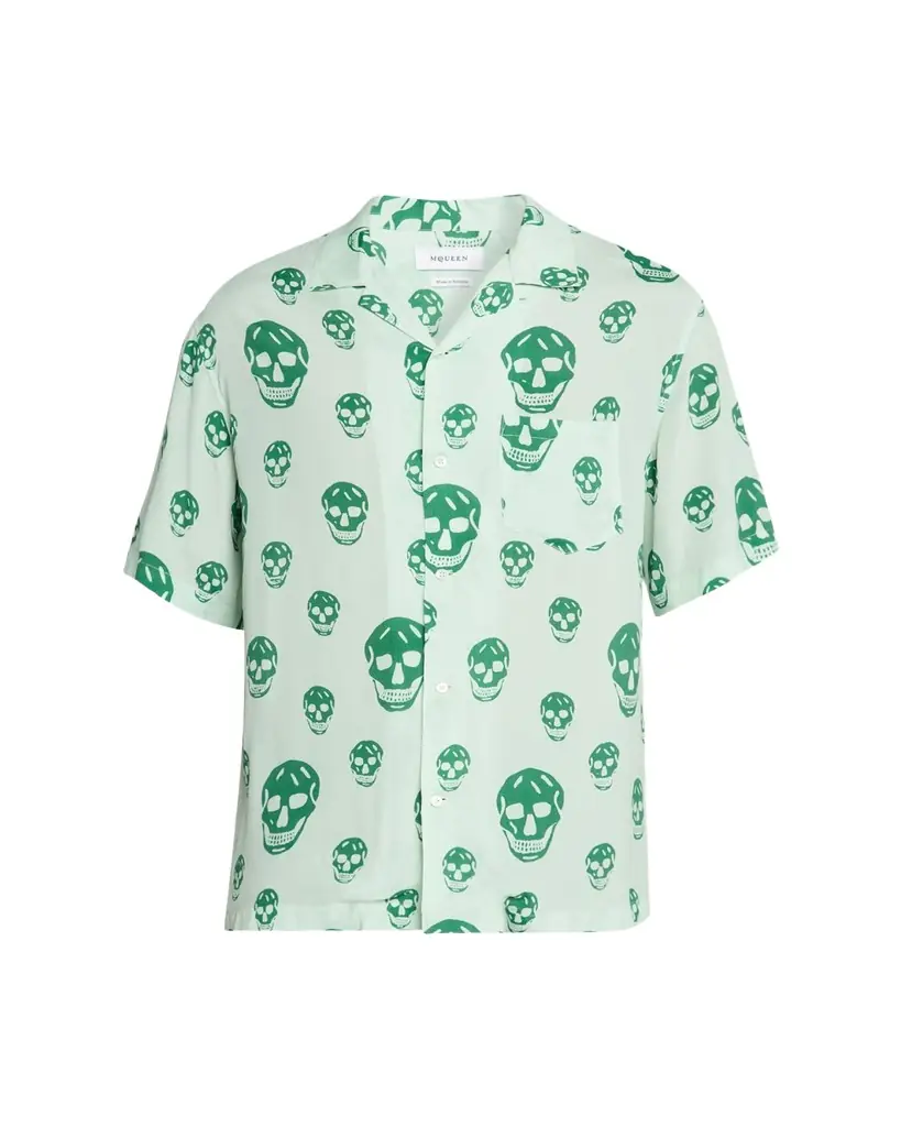 McQueen Men's Skulls Crepe de Chine Camp Shirt