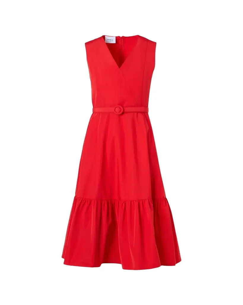 Akris punto Sleeveless Belted Taffeta Midi Dress