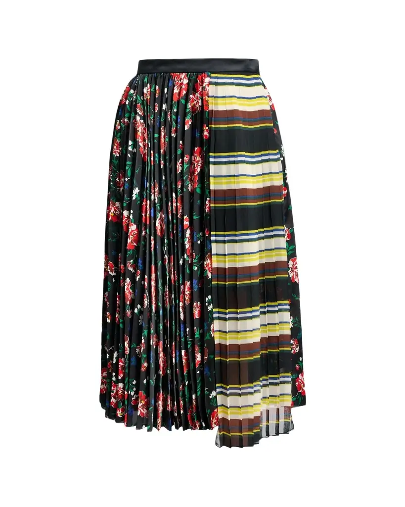 SACAI Mixed-Print Pleated Midi Skirt