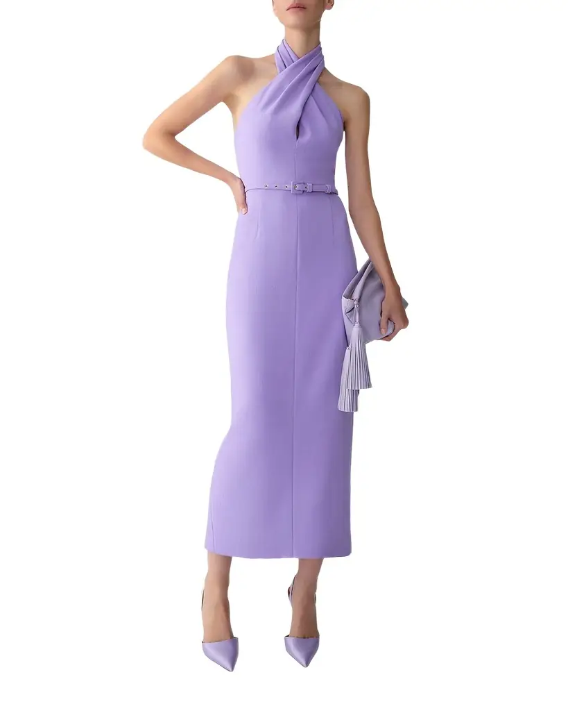 Carolina Herrera Crisscross Halter Midi Dress