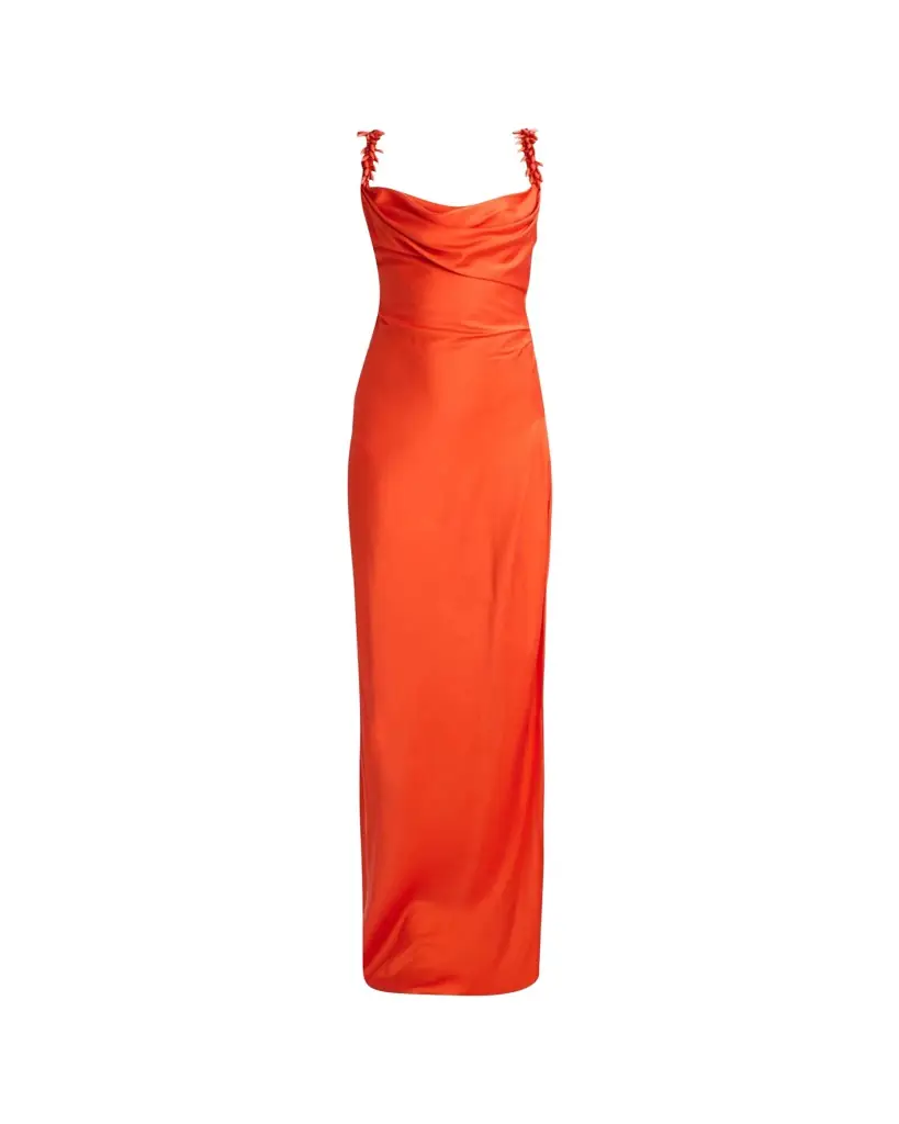 Balmain Embroidered Strap Silk Column Dress