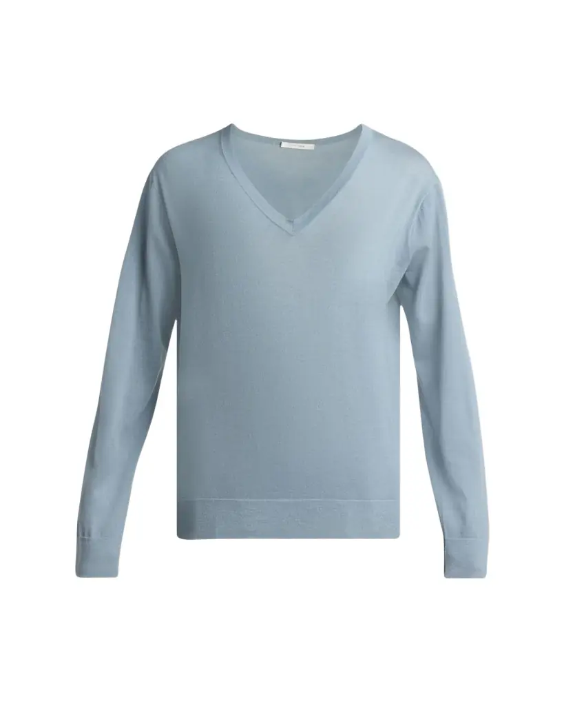 THE ROW Naius Long-Sleeve V-Neck Wool Top