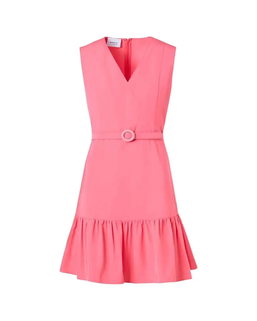 Akris punto Sleeveless Belted Ruffle Knee-Length Dress