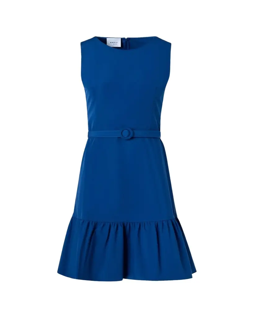 Akris punto Sleeveless Belted Ruffle Knee-Length Dress