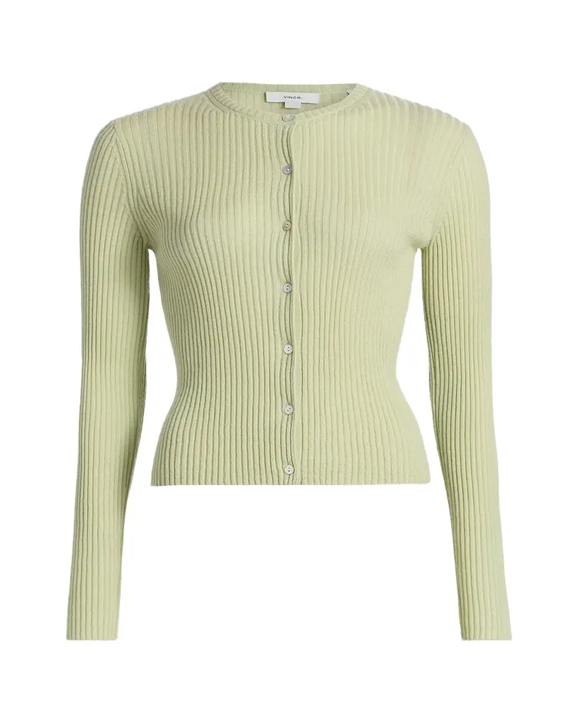 Vince Ribbed Cashmere and Silk Fitted Cardigan