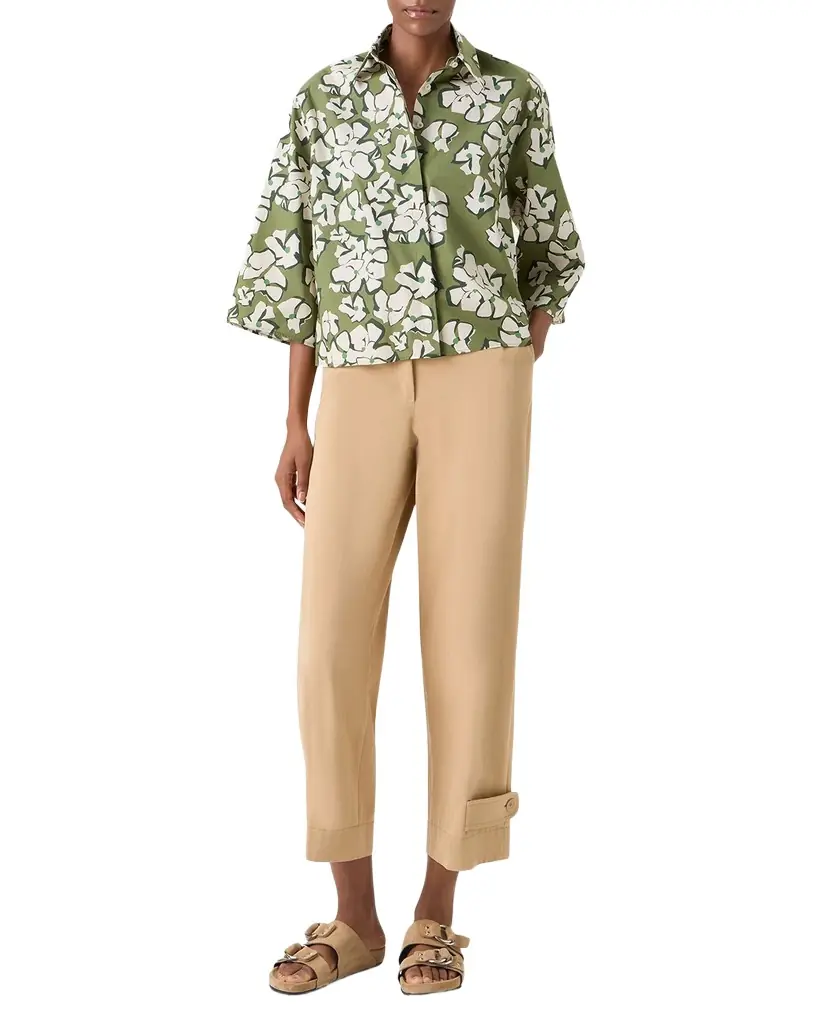 Akris punto Papercut Flower Print Cotton Poplin Button-Down Shirt