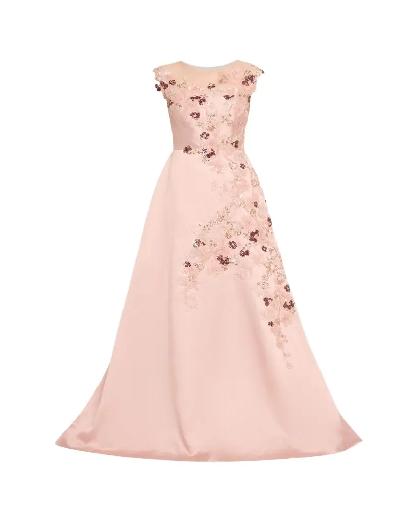 Rickie Freeman for Teri Jon Sequin Floral-Embroidered Jacquard Gown