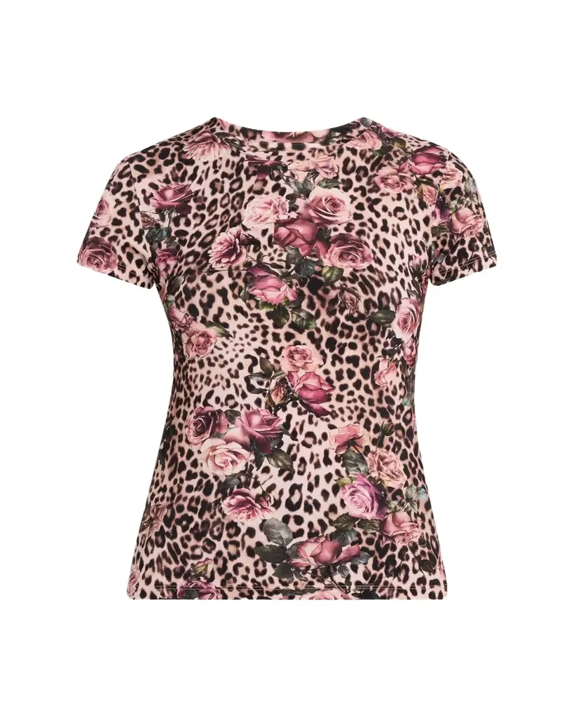 L'Agence Ressi Short-Sleeve Floral Leopard Tee