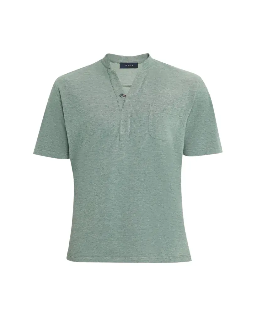 Sease Men's Fish Tail V-Neck Pocket Polo Shirt