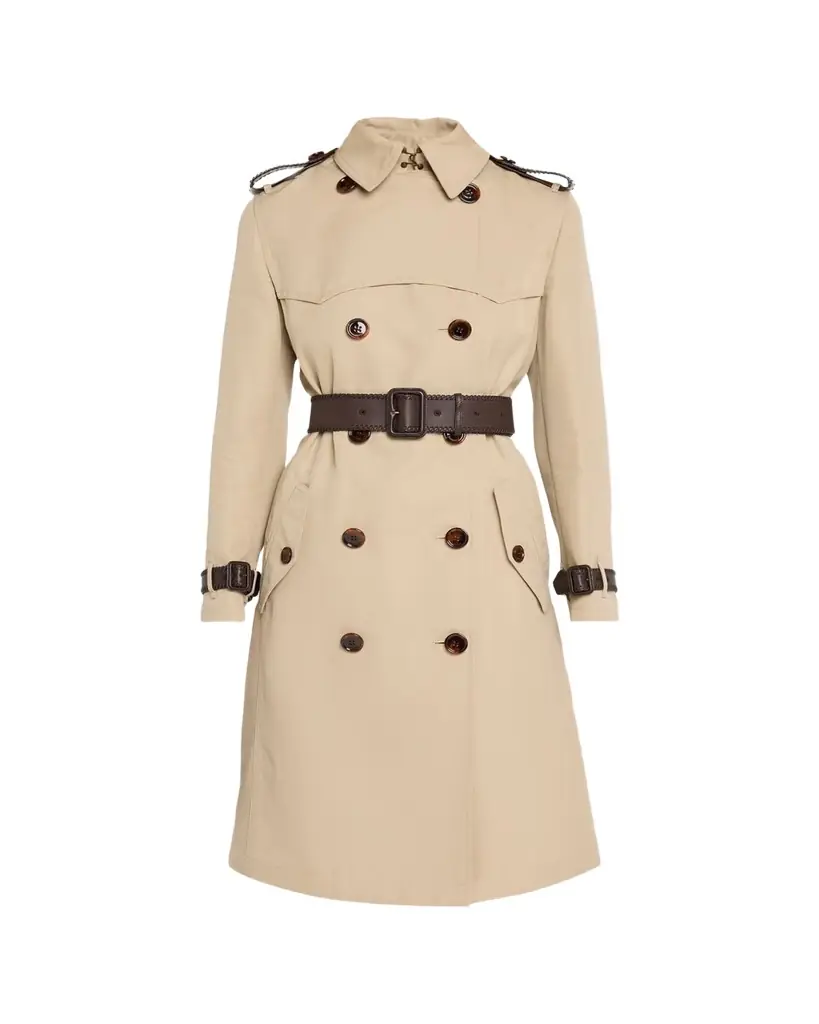 Burberry Foxfield Leather-Trim Double-Breasted Trench Coat