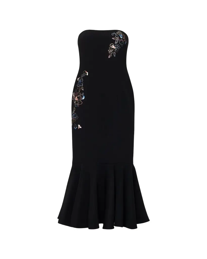 Cinq a Sept Juniper Blooming Linework Strapless Dress