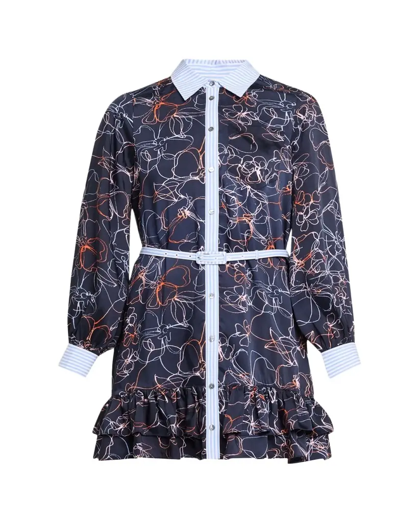 Cinq a Sept Malva Floral Linework Mini Shirtdress