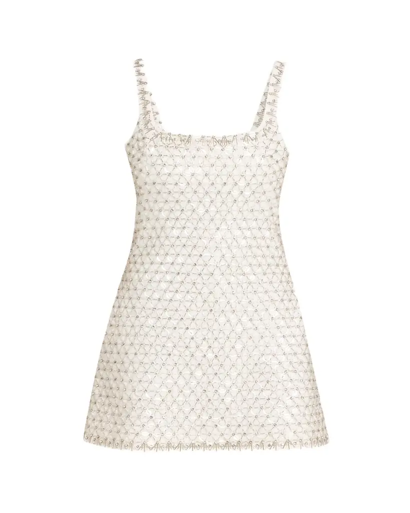 SIMKHAI Beaded Rhinestone Crepe Mini Dress