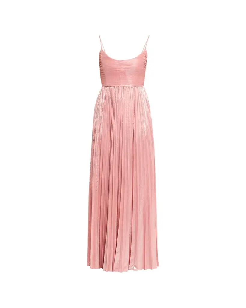 Retrofete Rhosyn Scoop-Neck Pleated Lame Maxi Dress