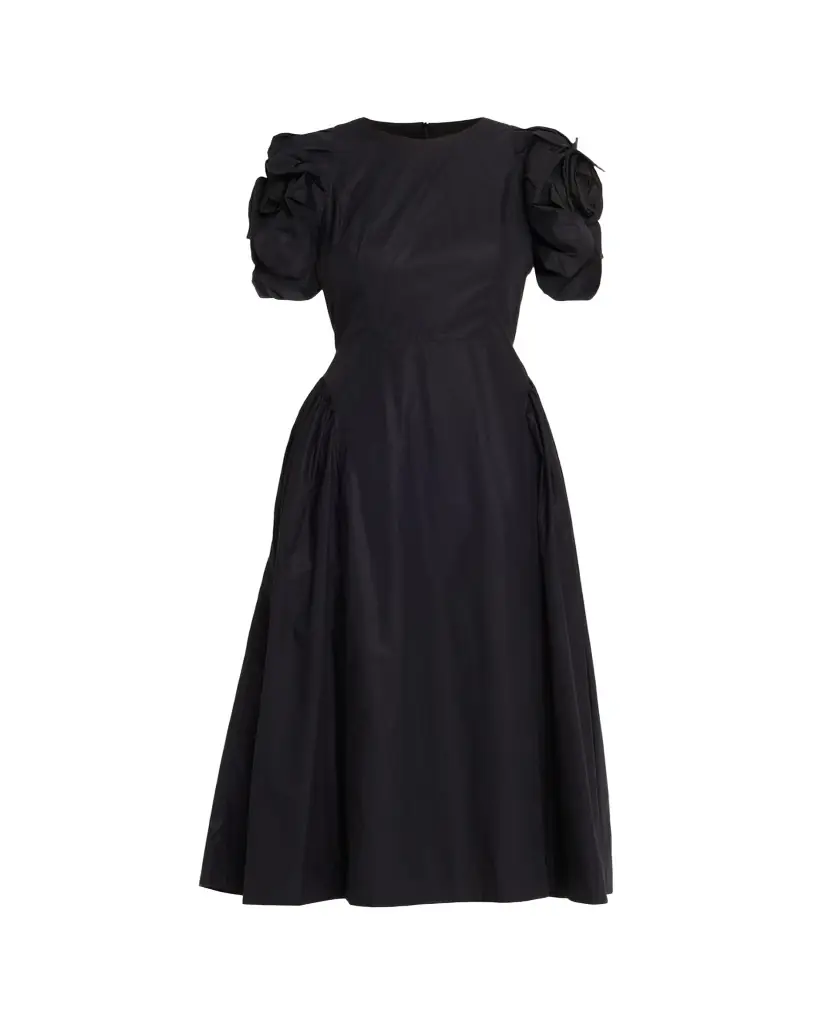 Simone Rocha Rose Puff-Sleeve Fit-And-Flare Midi Dress