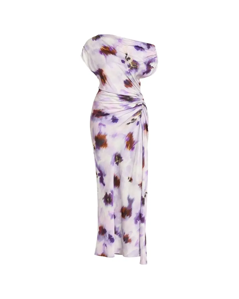 poppy satin midi dress A.L.C. Poppy One-Shoulder Satin Midi Dress, Lilac Multi, Women's, 6, Cocktail & Party Wedding Guest Dresses Satin & Silk Dresses