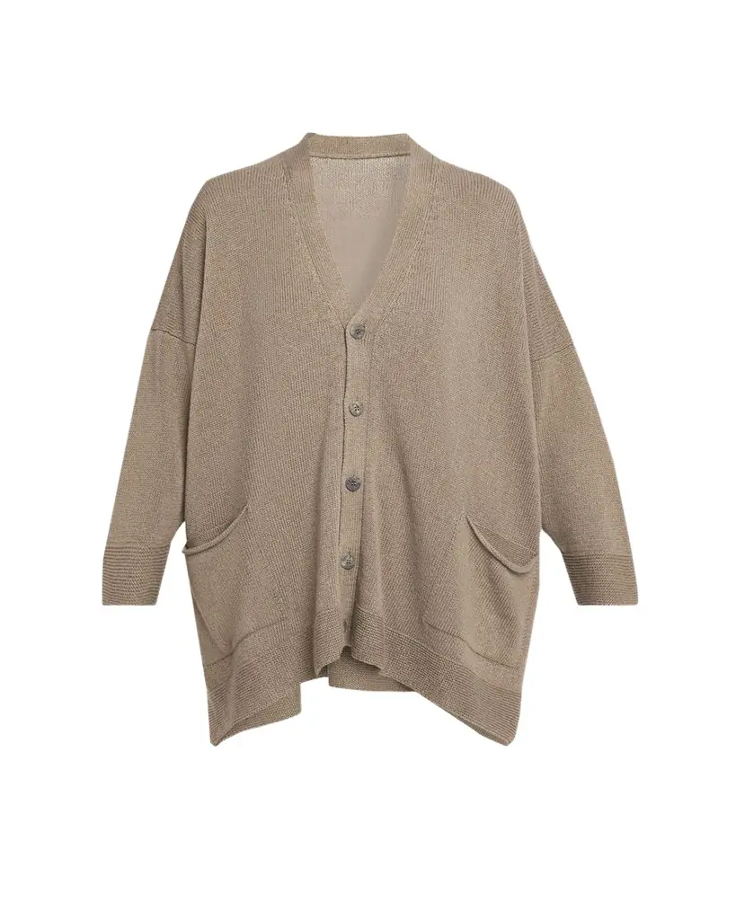 Eskandar Linen-Cotton V-Neck Cardigan - Long Length