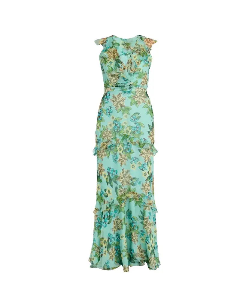 Saloni Rita Floral Sleeveless Ruffle Dress