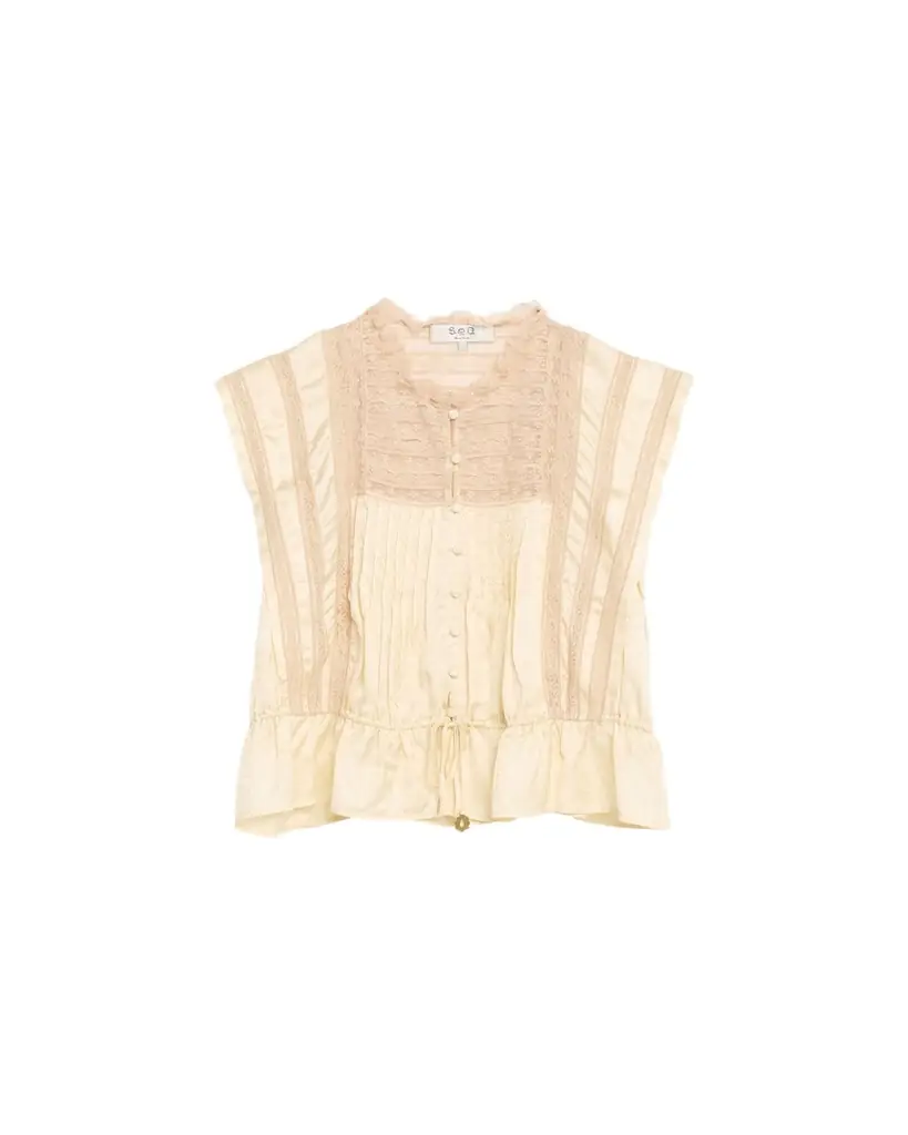 Sea Ethel Lace-Embroidered Satin Top