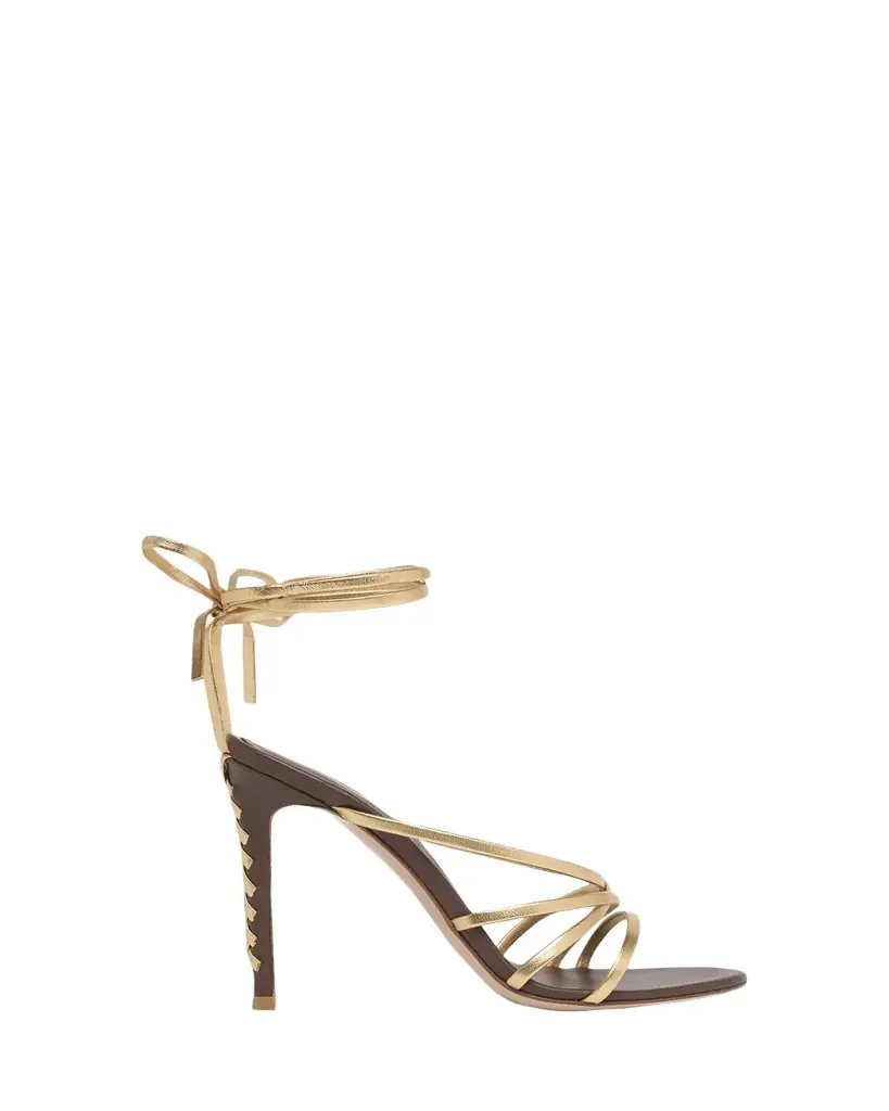 Gianvito Rossi 105mm Metallic Leather Ankle-Tie Sandals