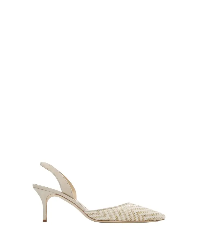 Manolo Blahnik 50mm Carolyne Woven Kitten-Heel Halter Pumps